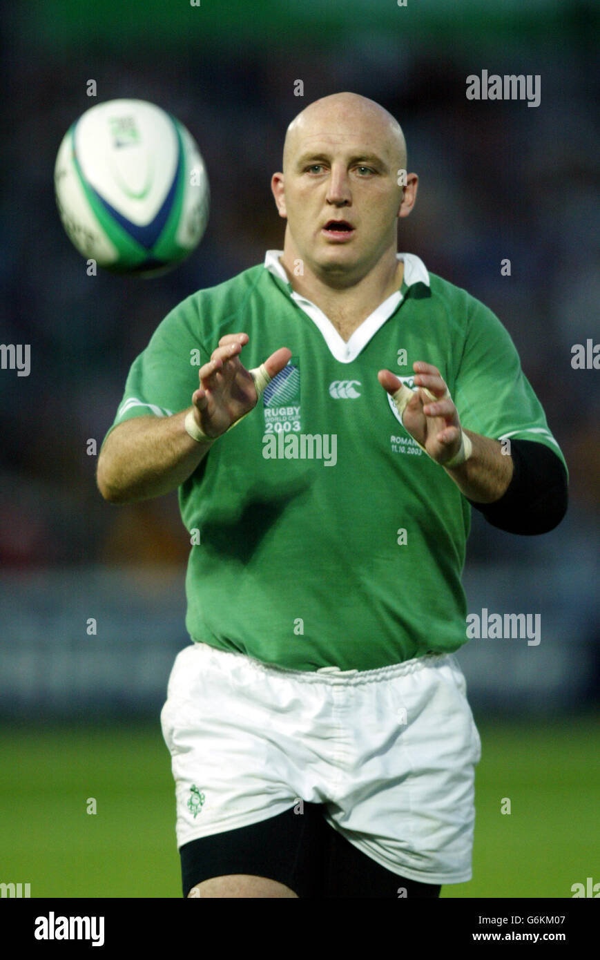 Keith Wood aus Irland in Aktion während der Rugby-Weltmeisterschaft 2003 in Australien. Stockfoto