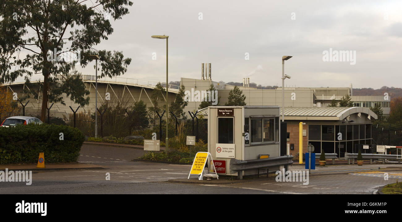 Zugang zum Kontrollzentrum der National Air Traffic Services (Nats) in Swanwick, Hampshire, da Flüge an Flughäfen in ganz Großbritannien und Irland aufgrund eines technischen Problems in einem Kontrollzentrum für den Flugverkehr verspätet und gestrichen wurden. Stockfoto