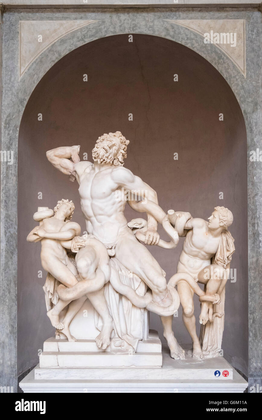 Die Laocošn Gruppe Skulptur im Vatikanischen Museum in Rom, Italien Stockfoto