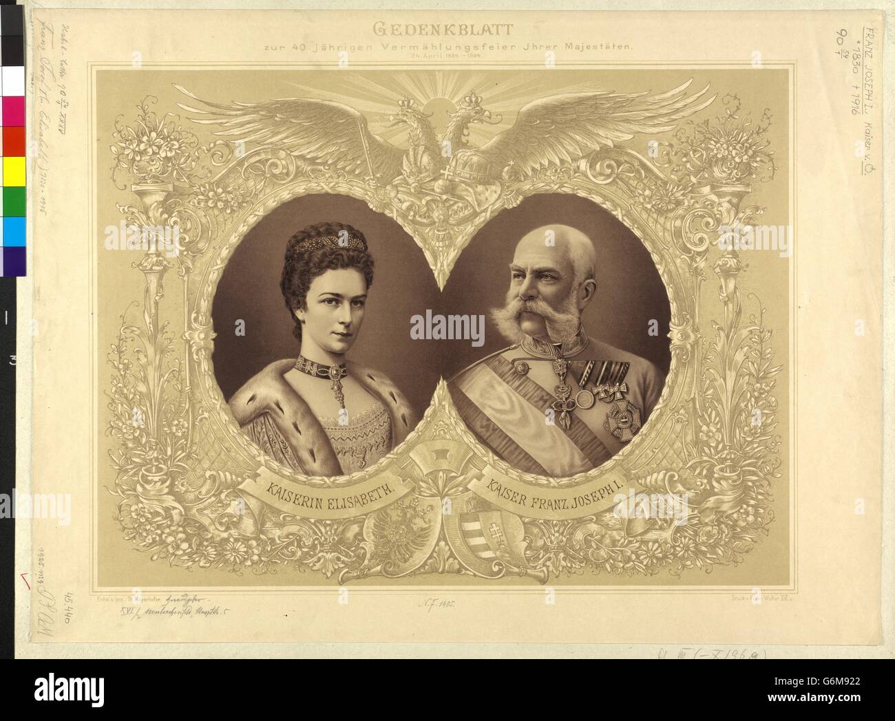 Gedenkblatt Zur 40 finanzielle Vermählungsfeier Ihrer Majestäten 24. April 1854-1894 Stockfoto