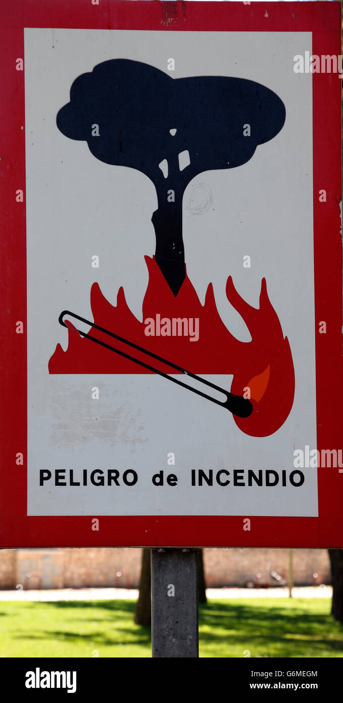 Gefahr von Feuer Warnung, Spanien Stockfoto