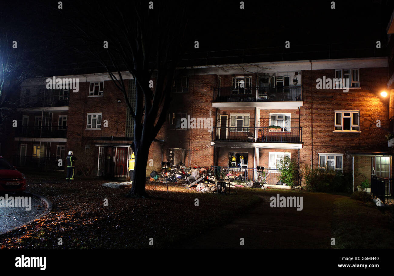 Feuer in Chiswick Stockfoto