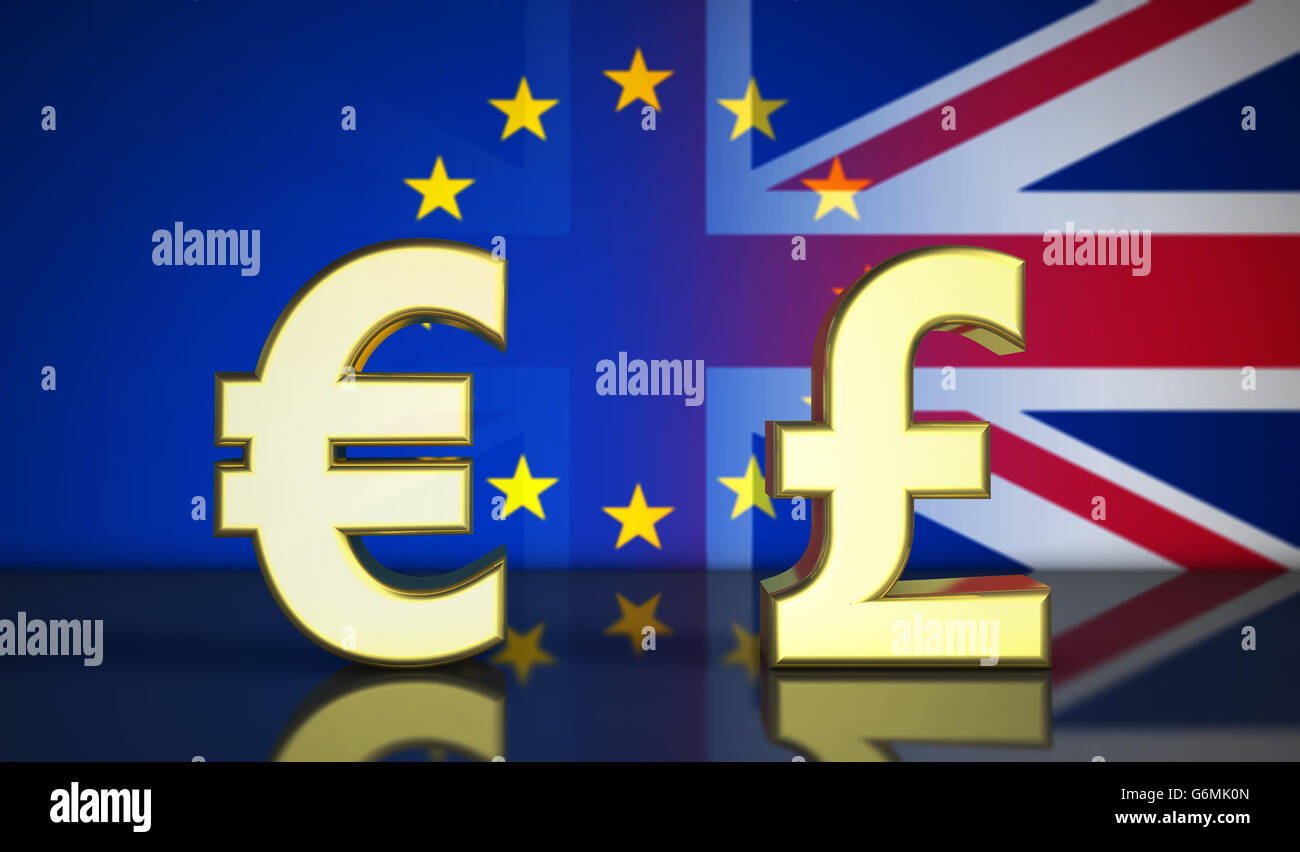 Brexit britischen Referendum Finanzkonzept mit EU und UK Flagge und Geld Symbol 3D Illustration. Stockfoto