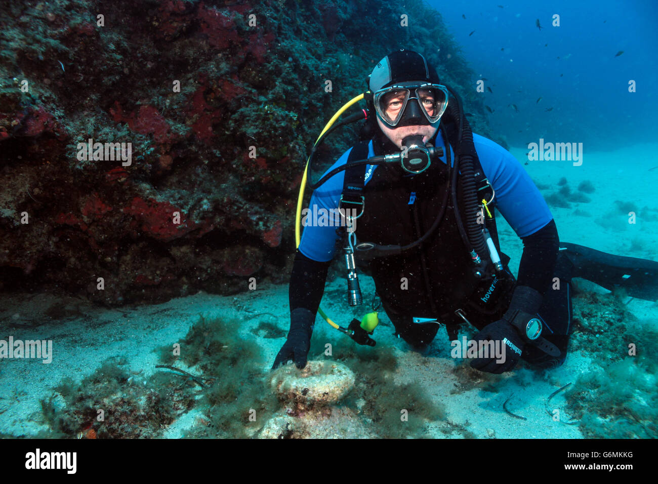 Taucher und amphora Stockfoto