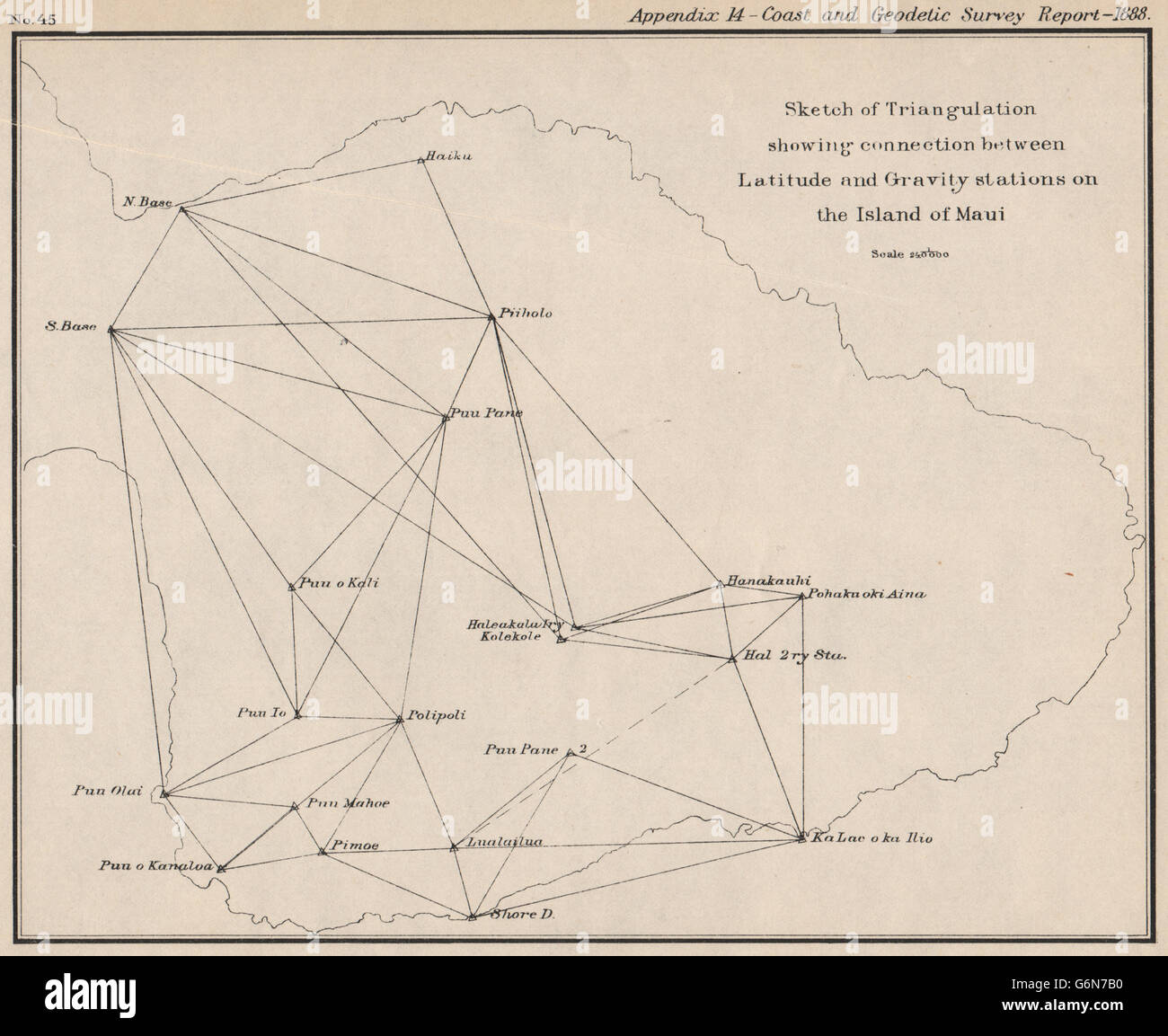 MAUI: Triangulation. Breitengrad & Schwerkraft Stationen. Hawaii. USCGS, 1889 alte Karte Stockfoto