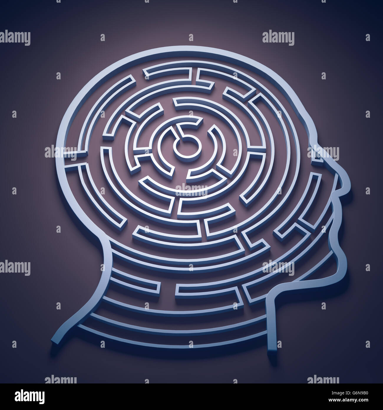 Labyrinth in einem Kopf - Wahrnehmung und Psychologie-Konzept Stockfoto
