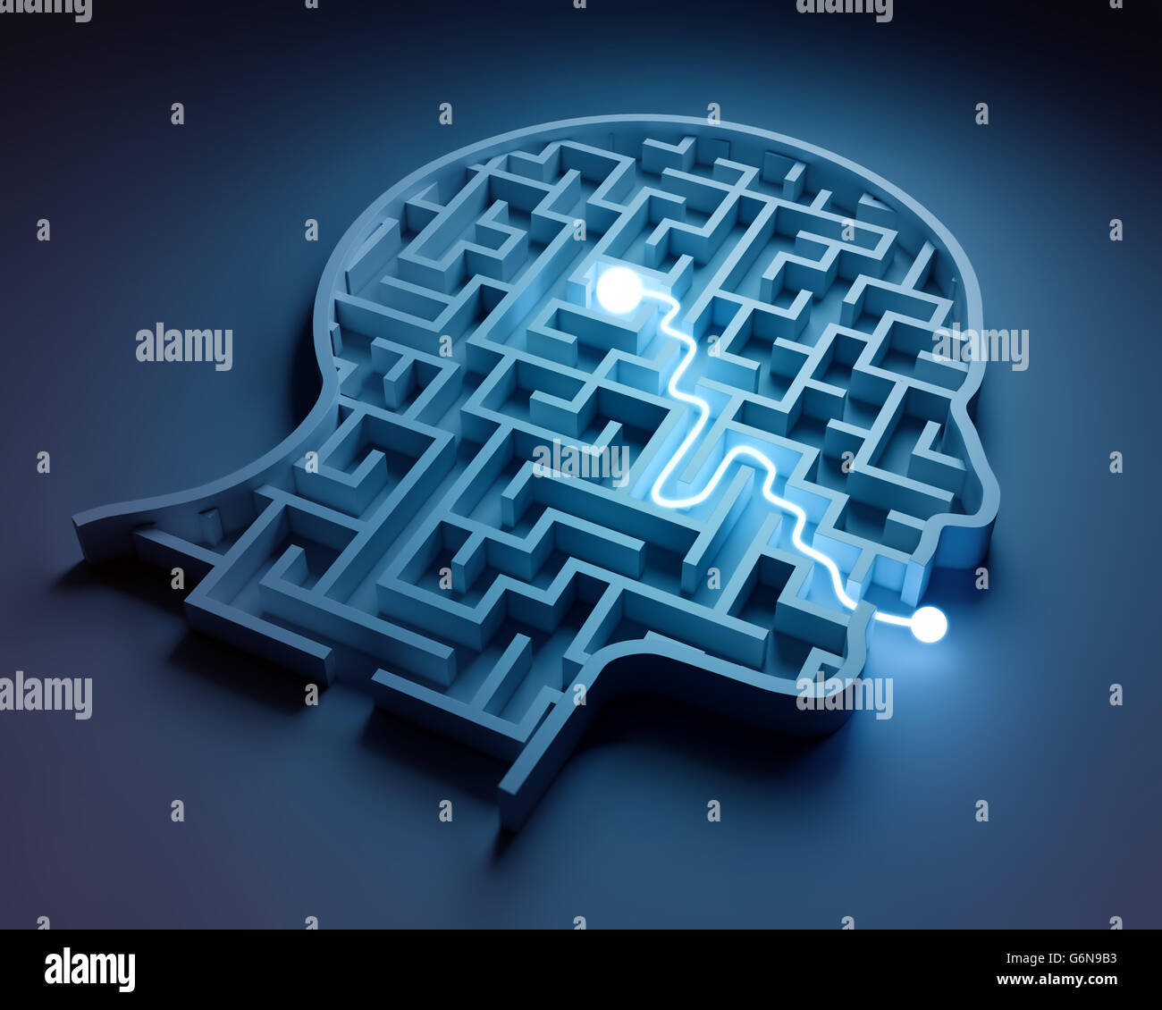 Labyrinth in einem Kopf - vom Gehirn zur Rede Stockfoto
