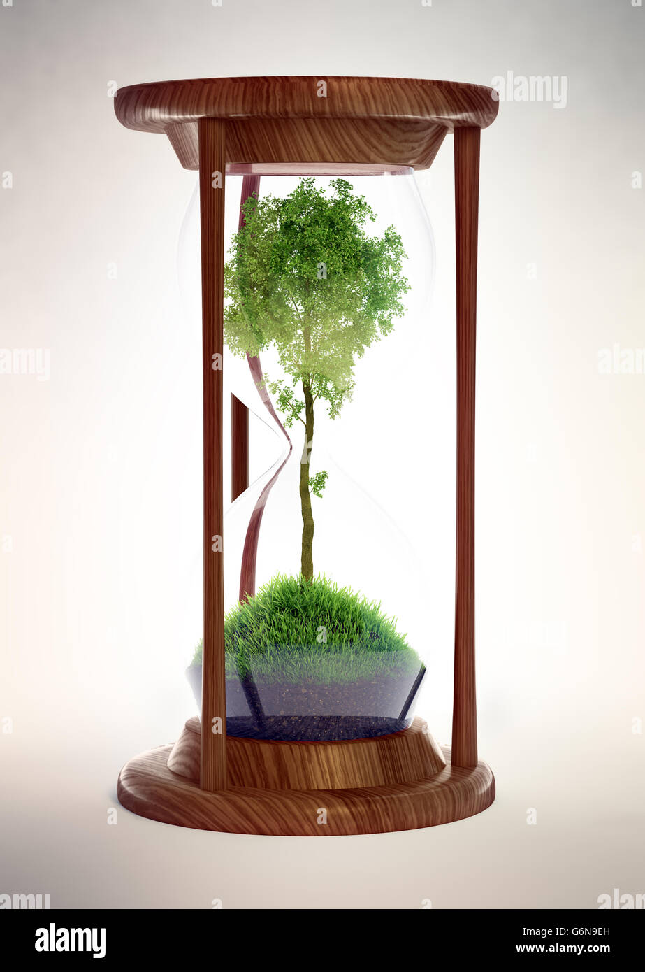 Sanduhr mit einem Baum im Inneren - Ökologie-Konzept 3D illustration Stockfoto