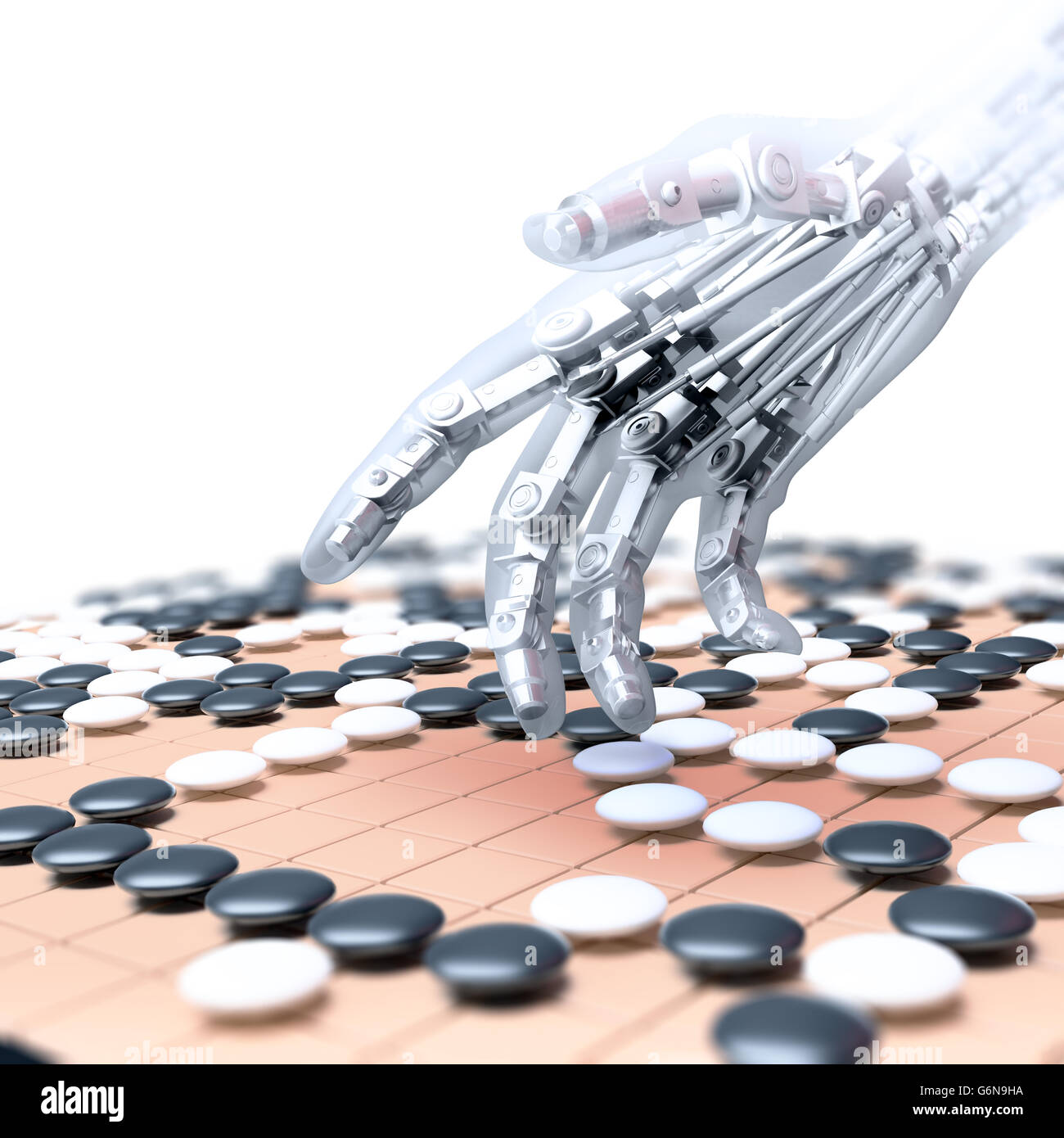Künstliche Intelligenz im Wettbewerb im Spiel Go - 3D illustration Stockfoto