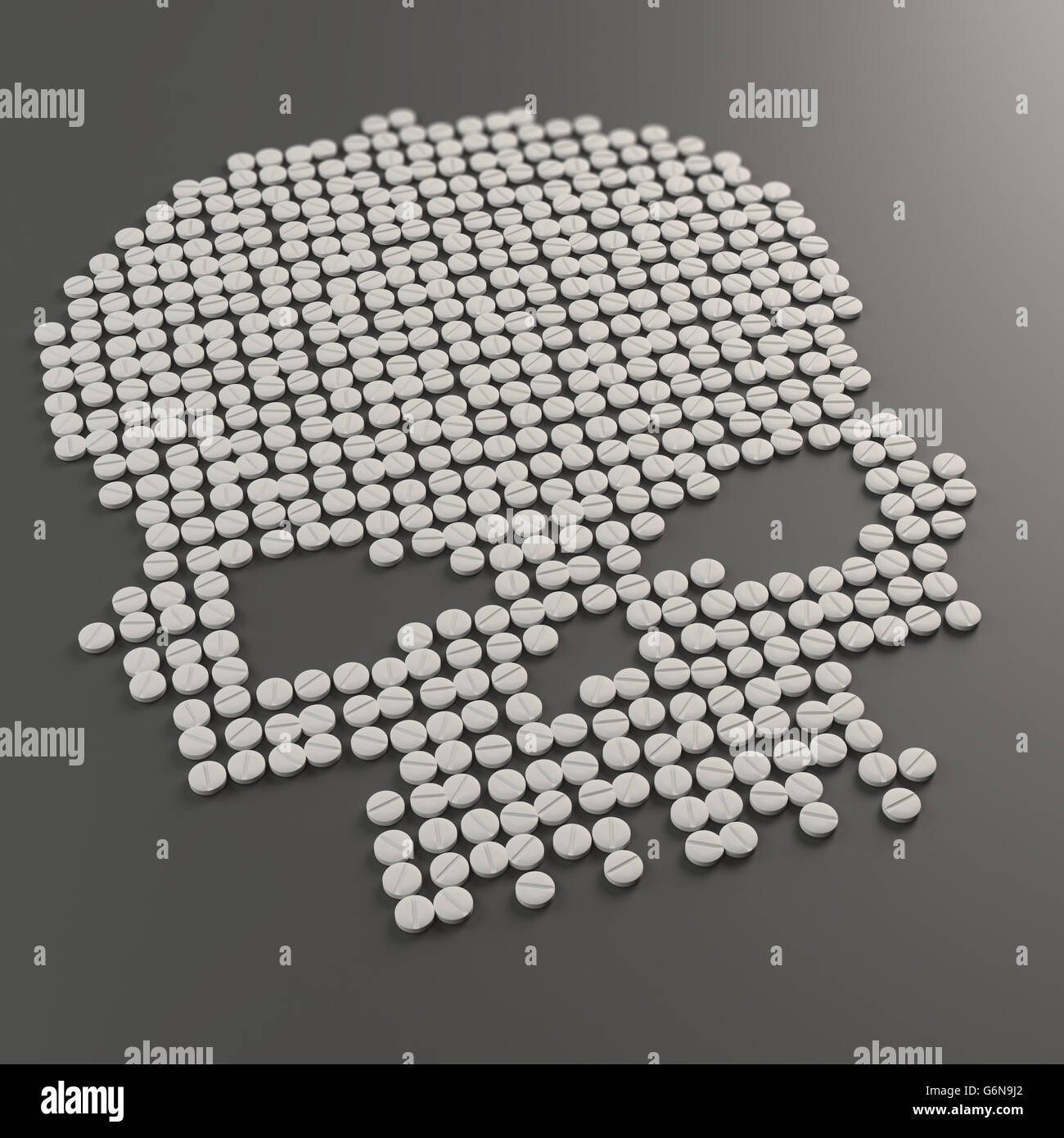 Pillen bilden ein Totenkopf-Symbol - Drug Abuse Konzept 3D illustration Stockfoto