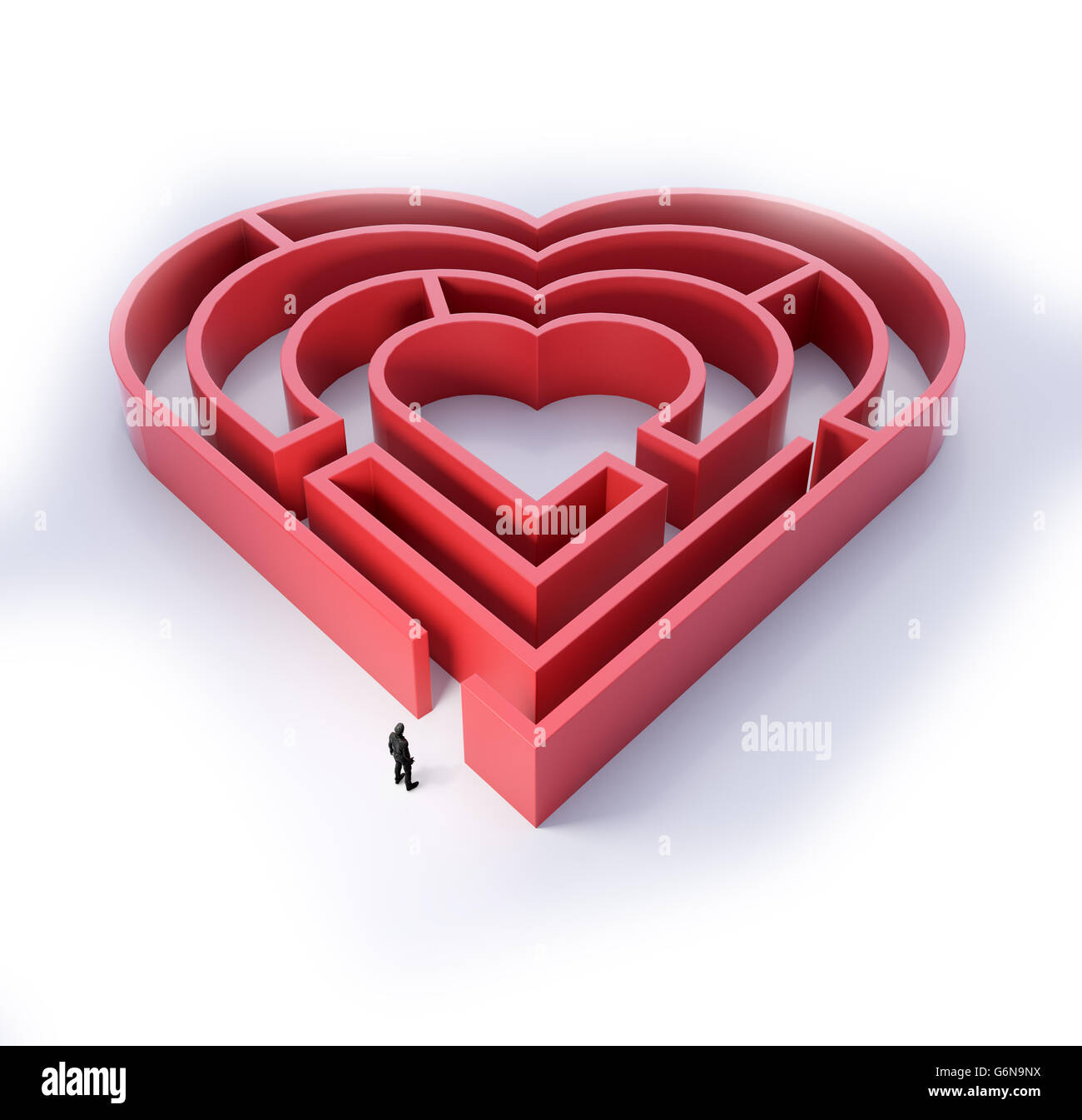 Herzförmige Labyrinth - Liebe und Beziehung Konzept 3D Illustration Stockfoto