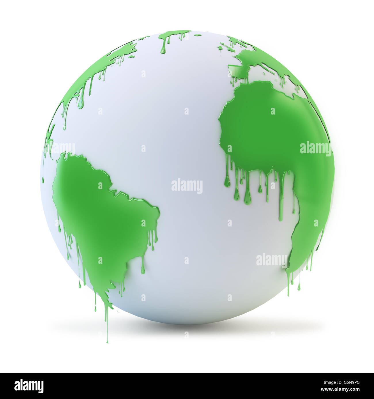 Nasse Farbe tropft aus einem Globus - Umweltschutz Konzept 3D illustration Stockfoto