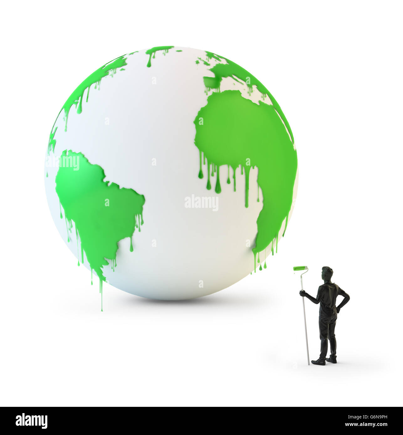Nasse Farbe tropft aus einem Globus - Umweltschutz Konzept 3D illustration Stockfoto