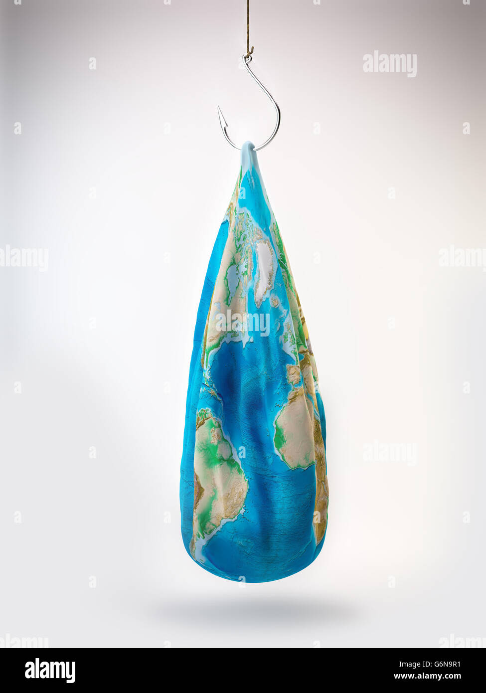 Deflationierten Erde hängen an einem Angelhaken - 3D-Illustration Stockfoto