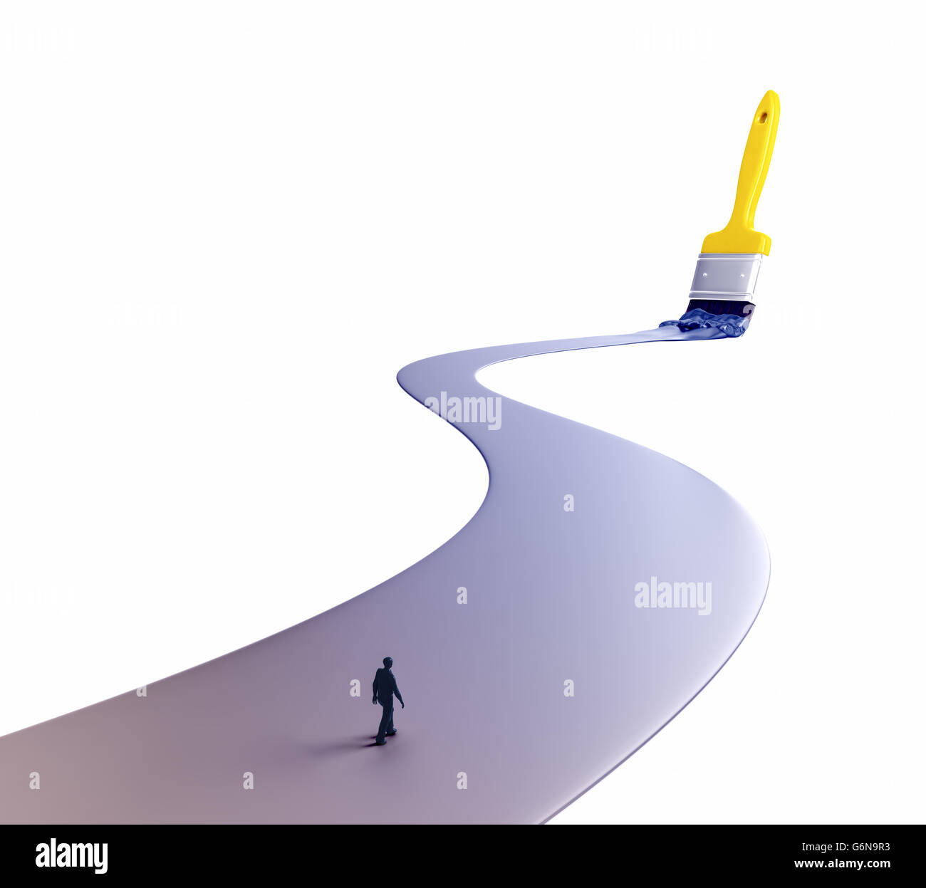 Mann zu Fuß auf einem lackierten Weg - 3D-Illustration Stockfoto