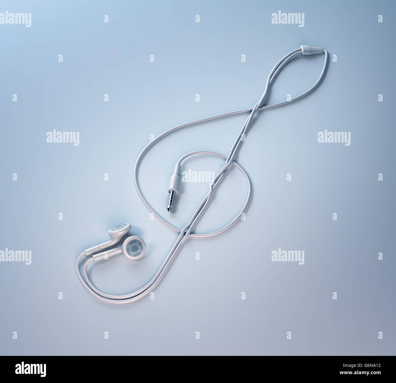 Ohrhörer bilden eine musikalische Notenschlüssel Form - 3D-Illustration Stockfoto