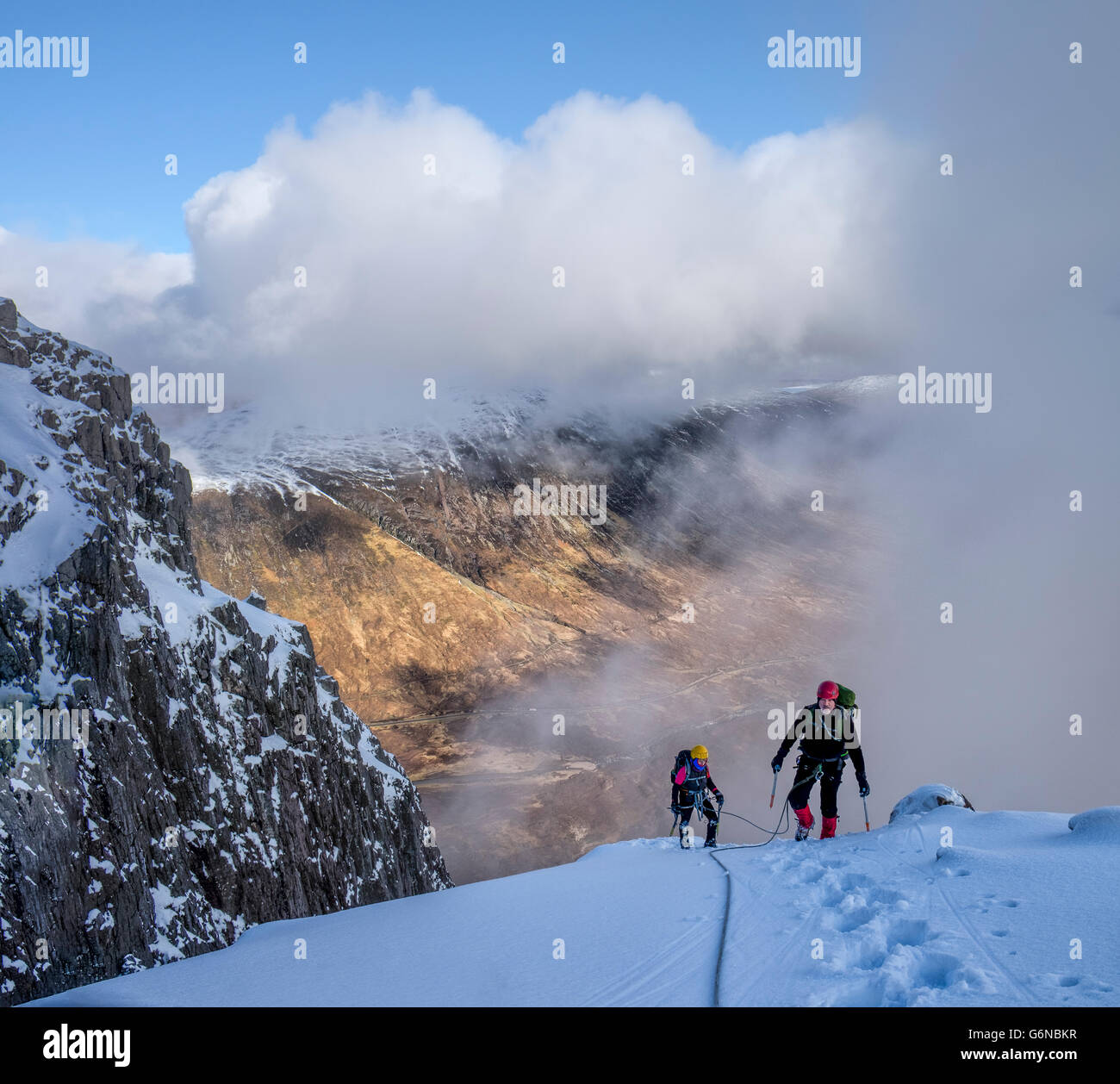Schottland, Glencoe, Stob Dearg, Bergsteigen im winter Stockfoto