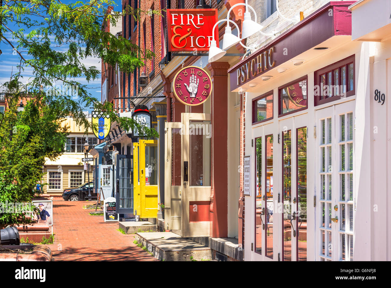 Geschäfte am Fell es Point in Baltimore, Maryland, USA. Stockfoto