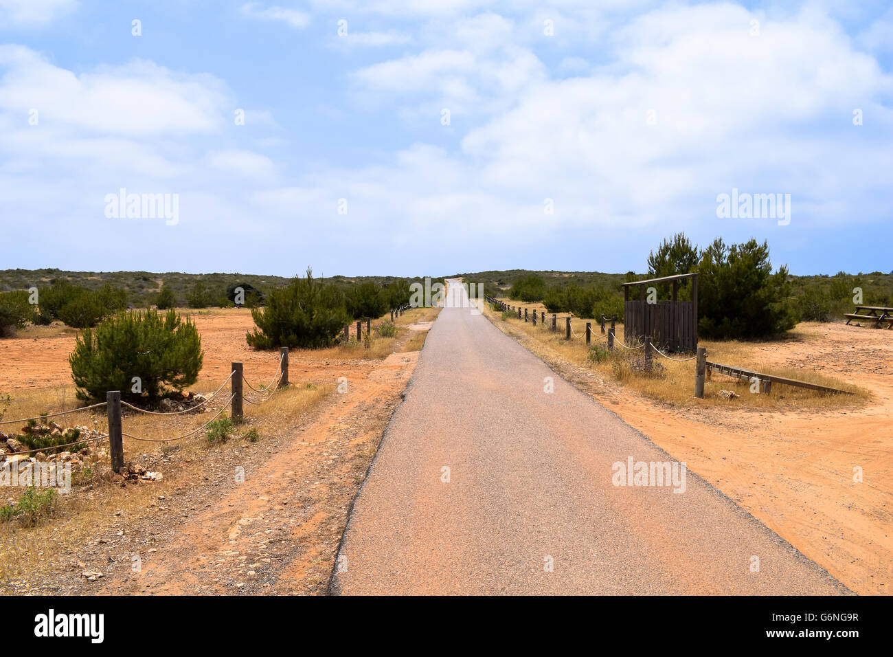 Die Straße, Blick nach Norden vom Leuchtturm am Cap de Barbaria, Formentera Stockfoto