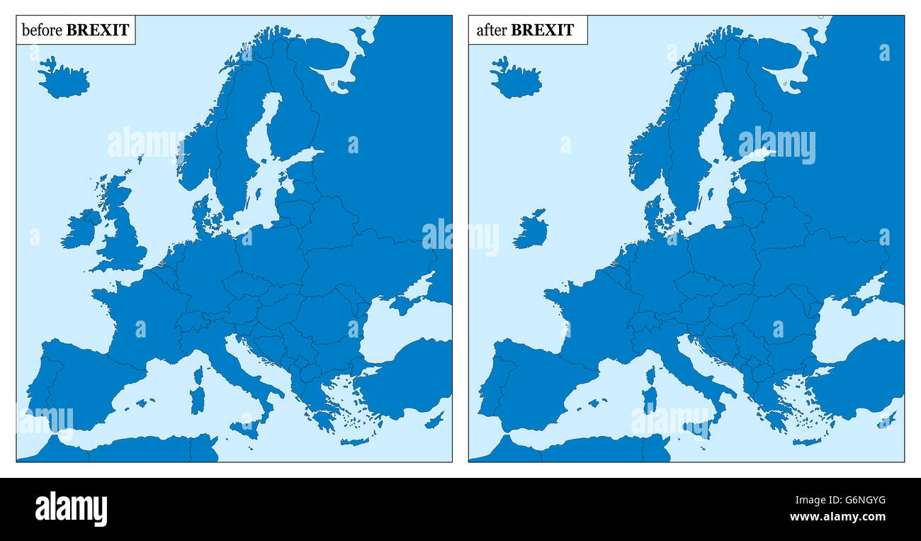 BREXIT - Europa vor und nach dem Austritt - mit und ohne Großbritannien. Stockfoto