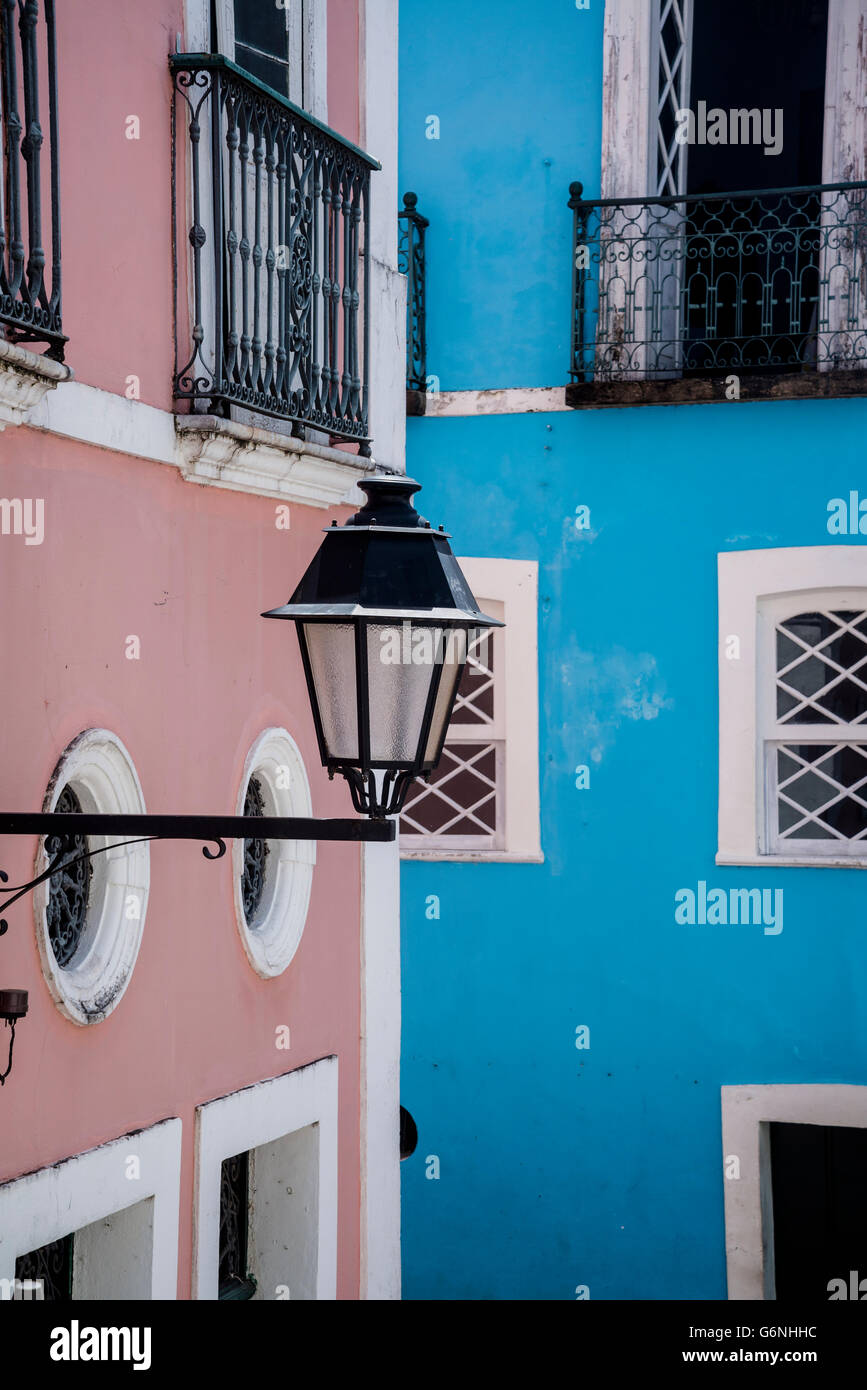Historische Häuser Detail, Pelourinho, Salvador, Bahia, Brasilien Stockfoto