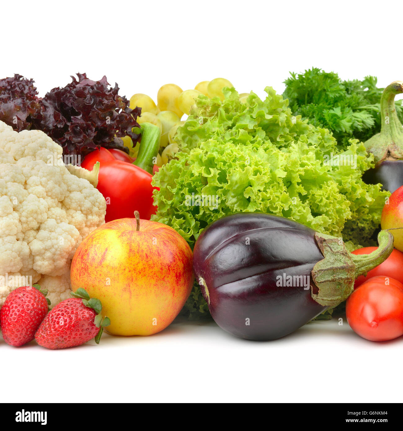 Obst und Gemüse auf einem weißen Hintergrund isoliert Stockfoto