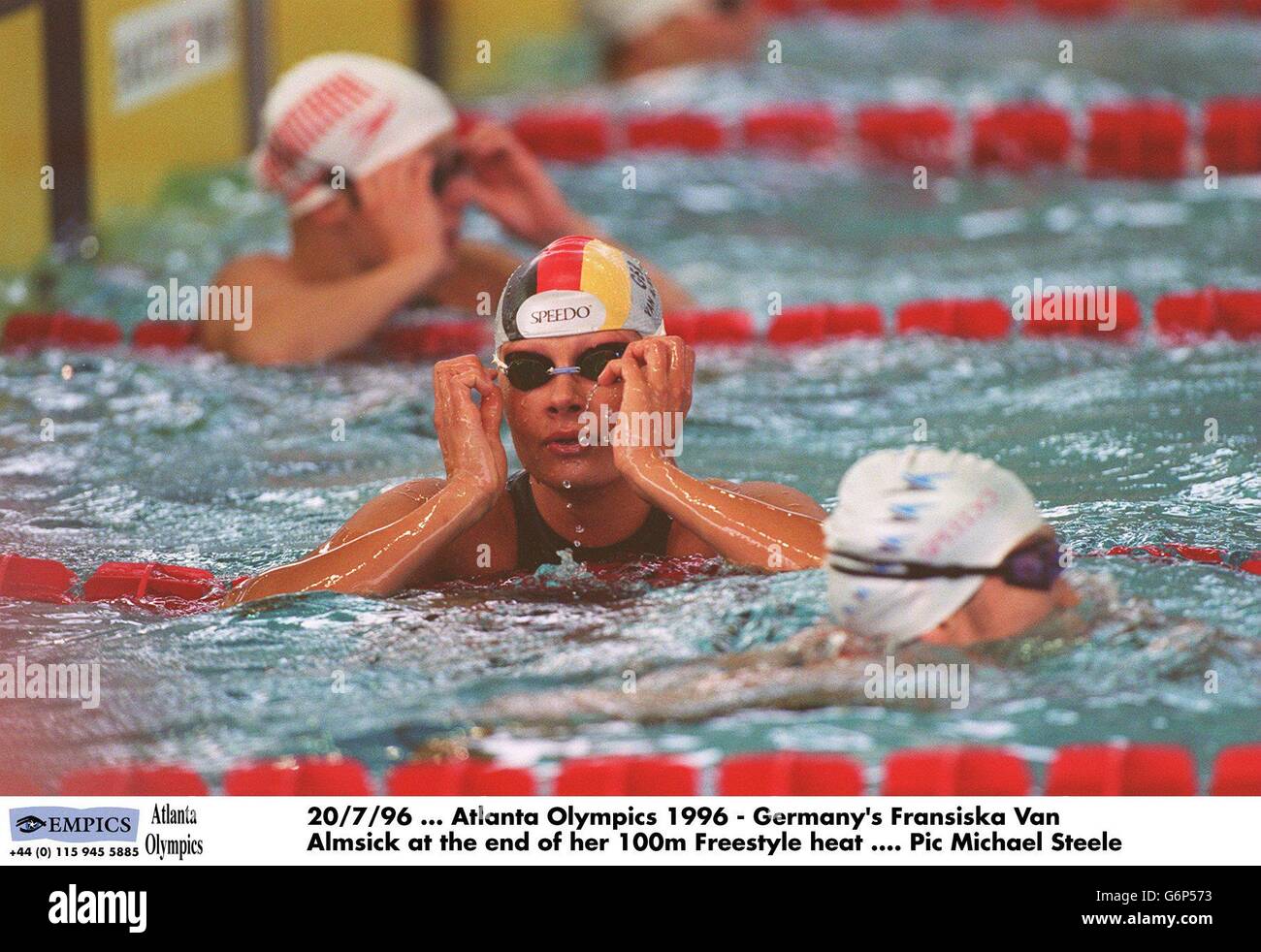20/7/96 ... Atlanta Olympics 1996 - die Deutsche Franziska Van Almsick am Ende ihrer 100m Freestyle Heat Stockfoto