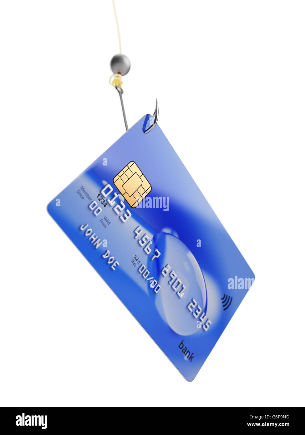 Angeln Bank Kreditkarte Betrug Konzept 3d Illustration isoliert auf weißem Hintergrund Stockfoto