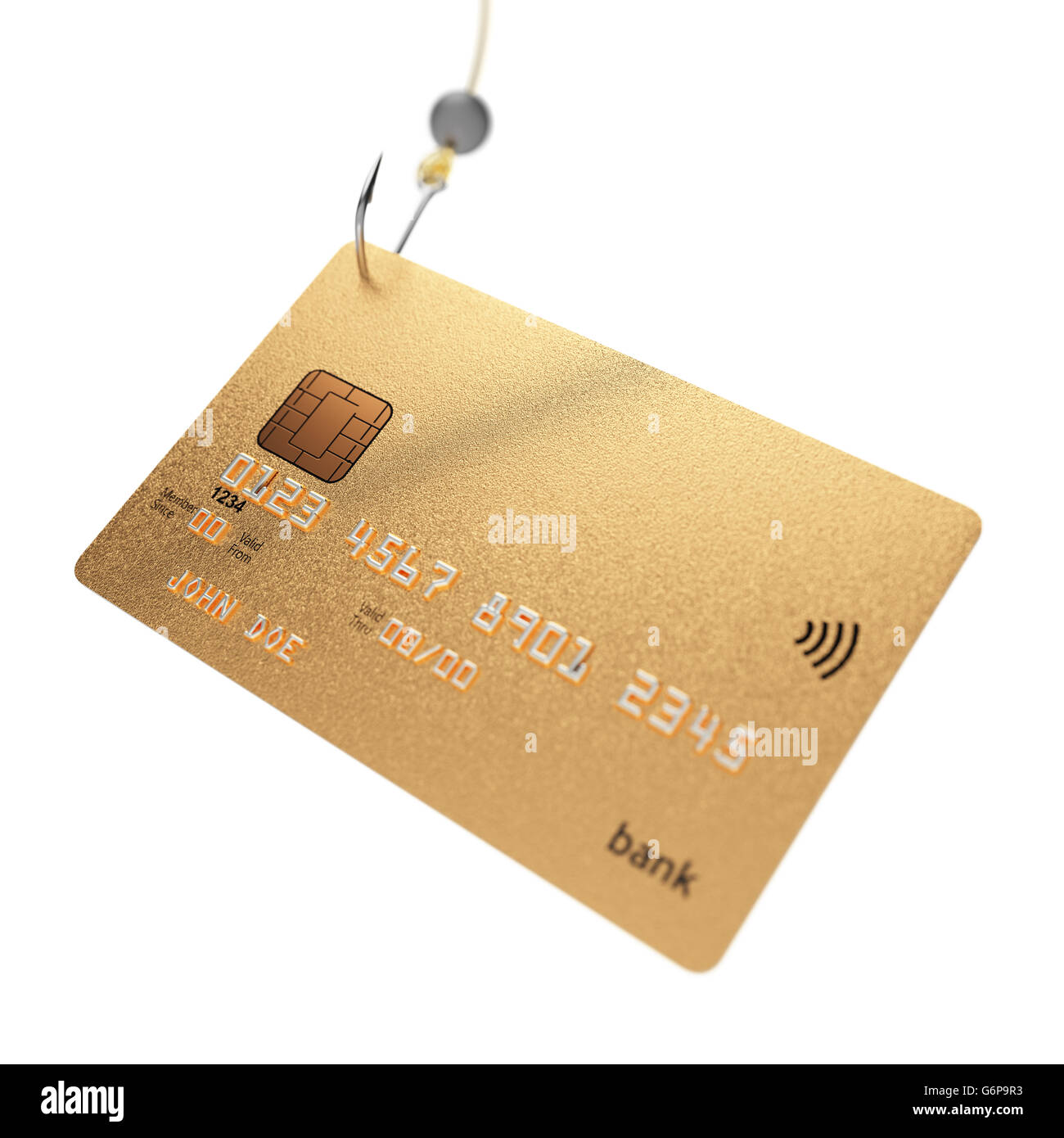 Kreditkarte auf Fischen Haken 3d Abbildung Betrug Konzept Stockfoto