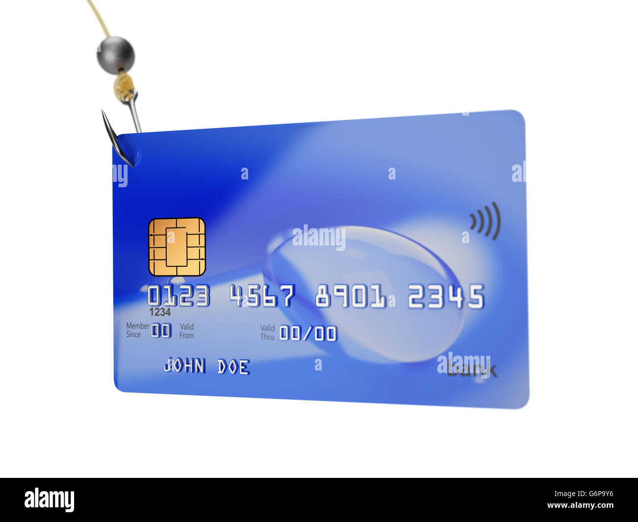 Kreditkarte auf Fischen Haken 3d Abbildung Betrug Konzept Stockfoto