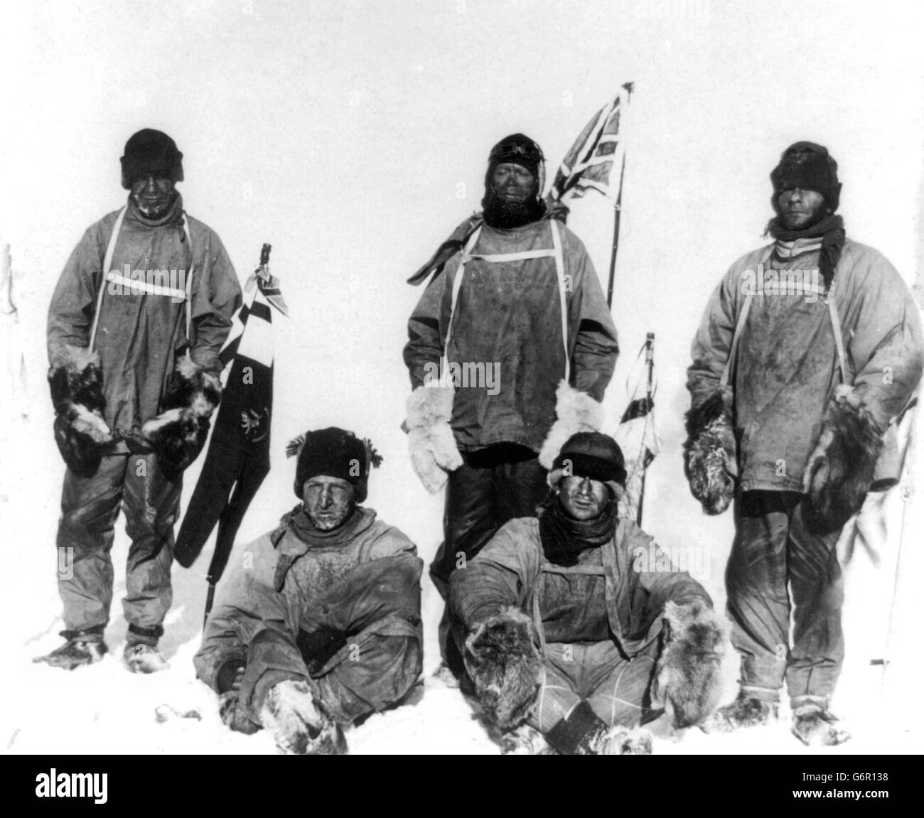 Kapitän Robert Falcon Scotts Terra-Nova-Expedition (Britische Antarktis-Expedition) am Südpol, 17. Januar 1912. Stockfoto