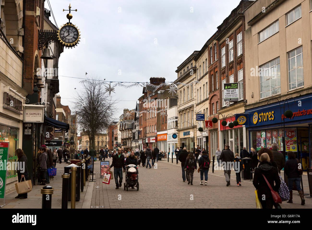 UK, Gloucestershire, Gloucester, Southgate Street zu Weihnachten Stockfoto