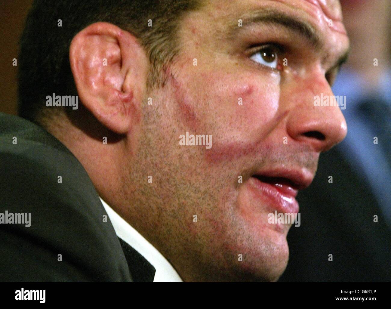 Martin Johnson kündigt seinen Rücktritt aus dem internationalen Rugby bei einer Presse Mitbruder nach Leicester 49-7 Sieg über Ulster in der heutigen Heineken Cup Spiel in Welford Road, Leicester. Stockfoto