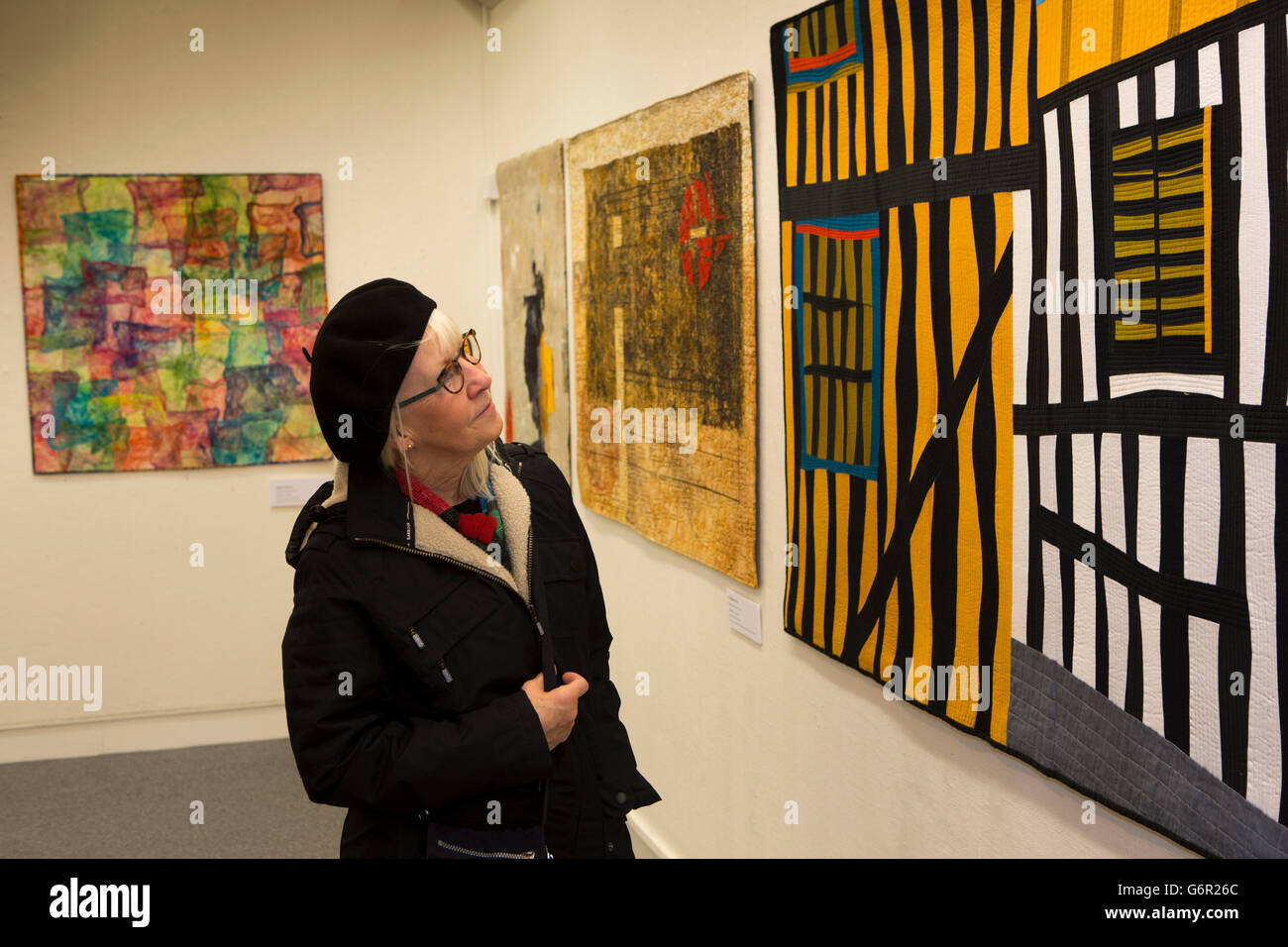 UK, Gloucestershire, Gloucester, Stadtmuseum, Besucher in der Ausstellung gesteppte Textilien Stockfoto