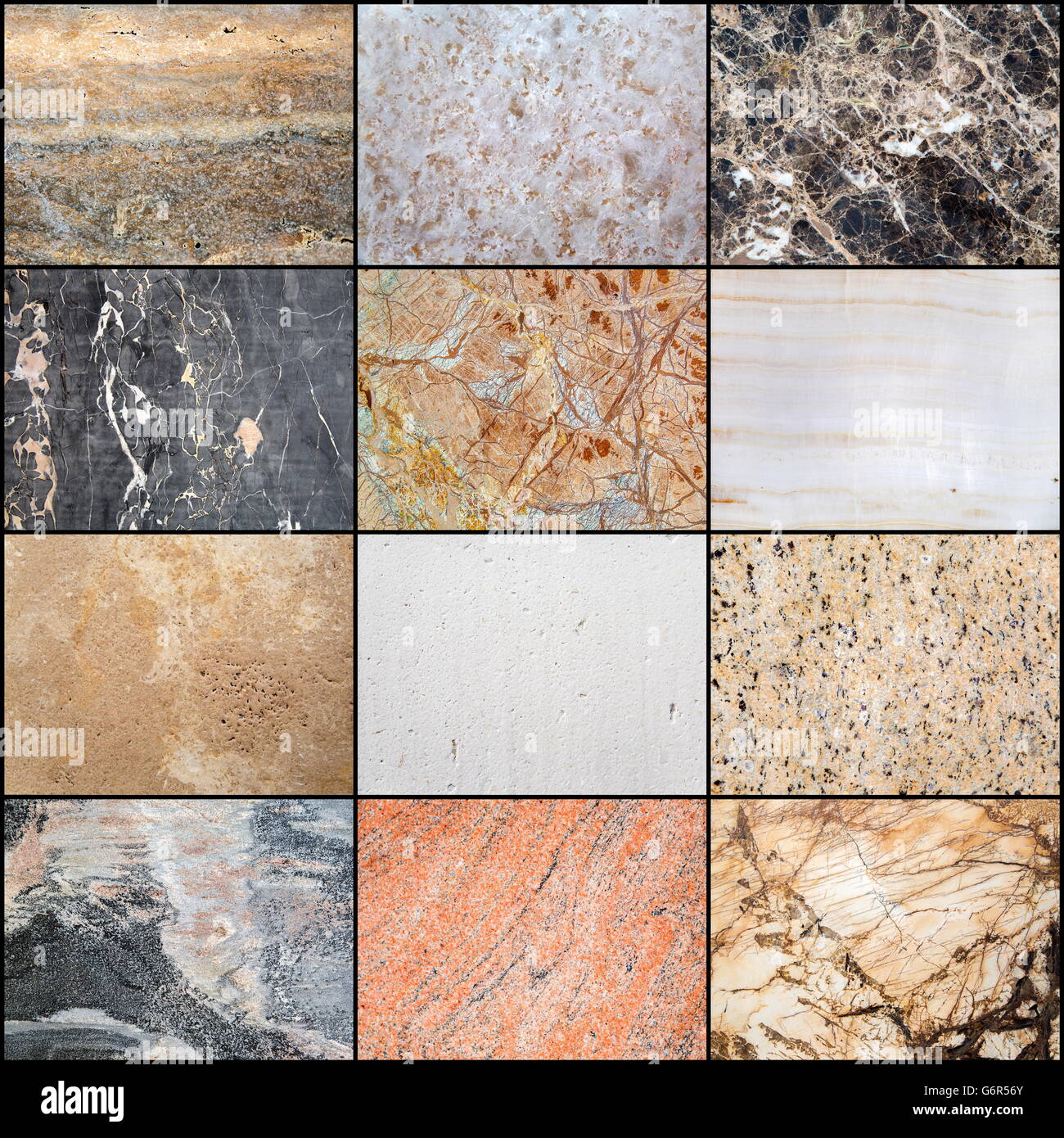 Collage von Grunge Stein Hintergrund, Oberfläche des Marmors Stockfoto