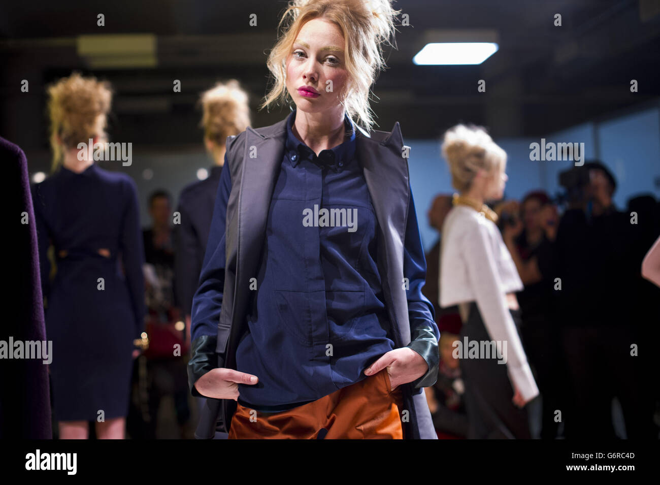 Models auf der Jerome Fashion Show, die im Rahmen der Mercedes Benz New York Fashion Week 2014 auf dem Chelsea Market in New York stattfand. Stockfoto