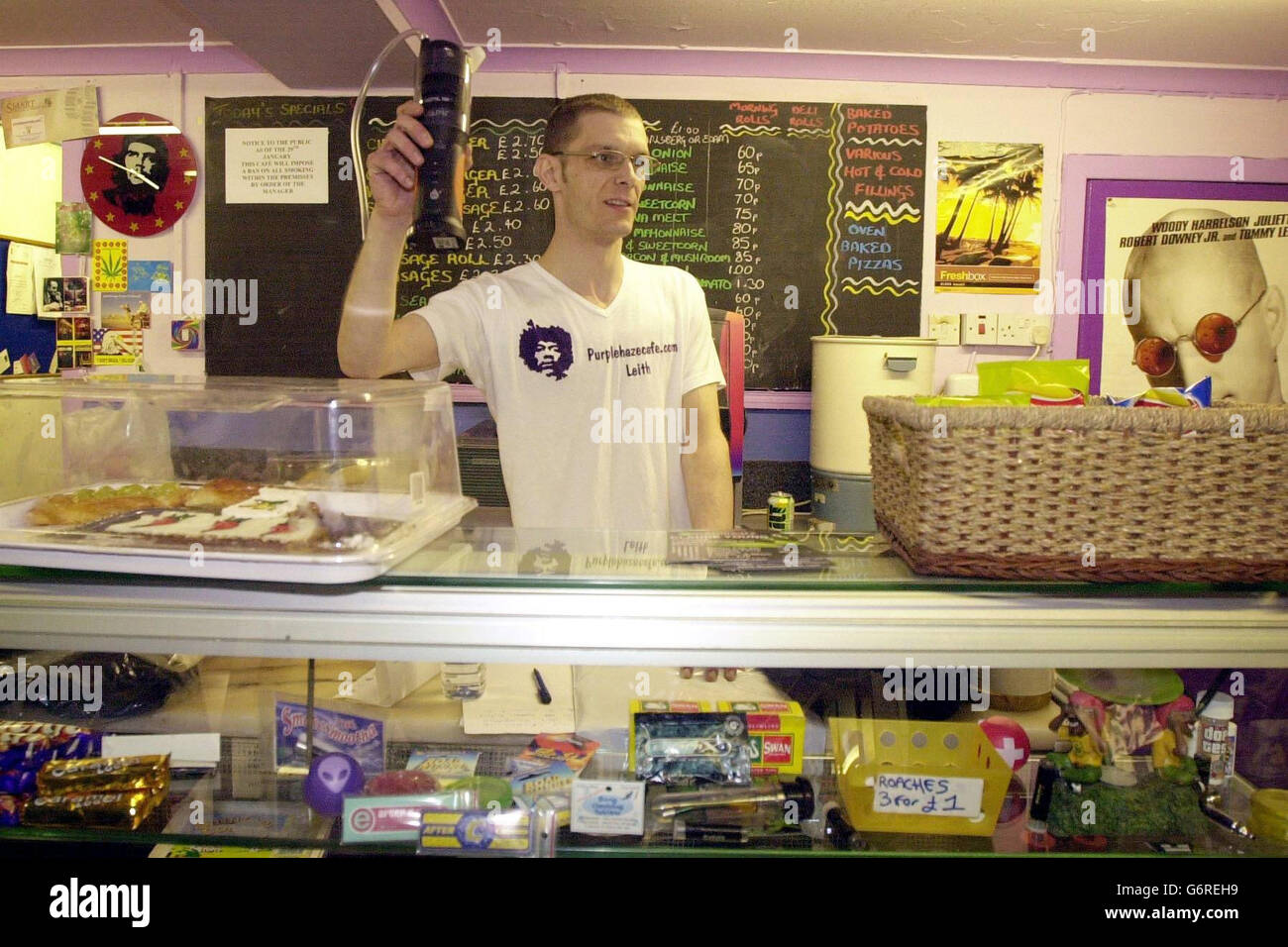 Cafe Pläne zur Herabstufung von Cannabis zu feiern Stockfoto