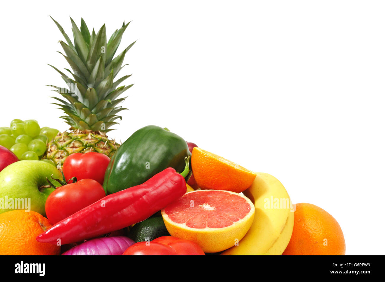Obst und Gemüse isoliert auf einem weißen Stockfoto