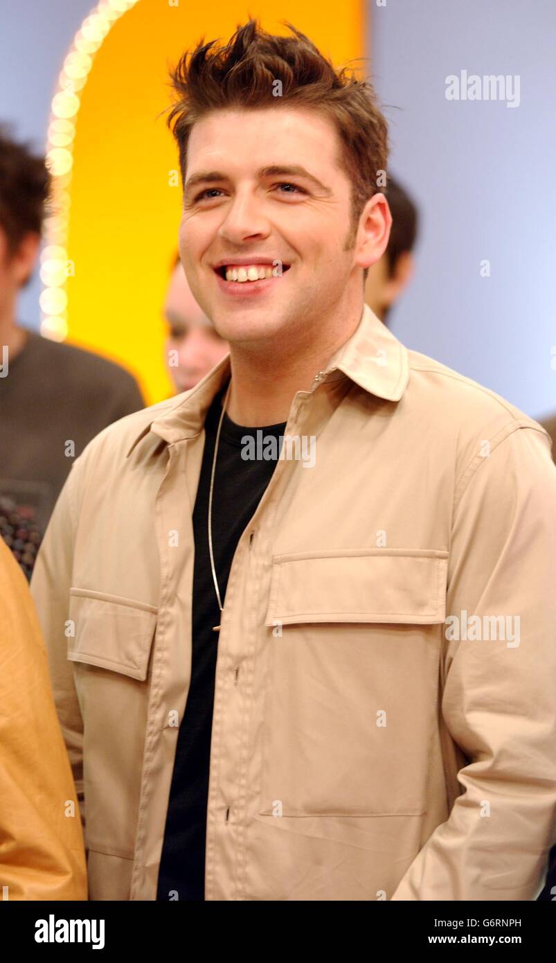 Mark Fehilly MTV TRL. Mark Fehilly aus Westlife, der bei der MTV TRL UK Show in den MTV Studios in Camden, Nord-London, auftritt. Stockfoto