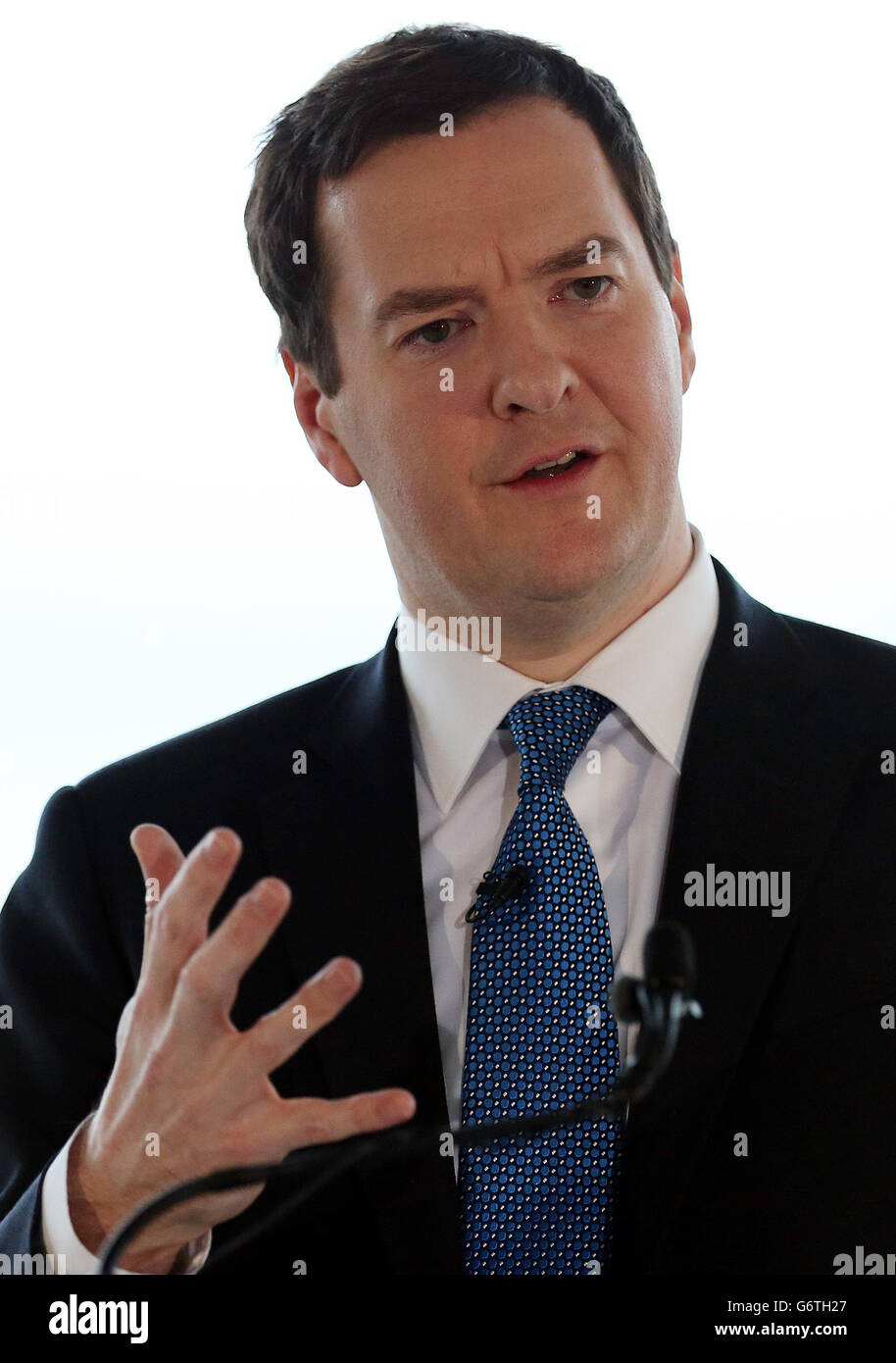 Schatzkanzler George Osborne hält eine Rede in Edinburgh, Schottland, über das bevorstehende Unabhängigkeitsreferendum. Stockfoto