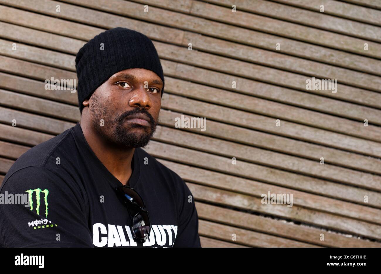 Boxen - Copper Box III - Head to Head Pressekonferenz - Fredericks Restaurant. Dereck Chisora nach der Kopf-an-Kopf-Pressekonferenz im Fredericks Restaurant, London. Stockfoto