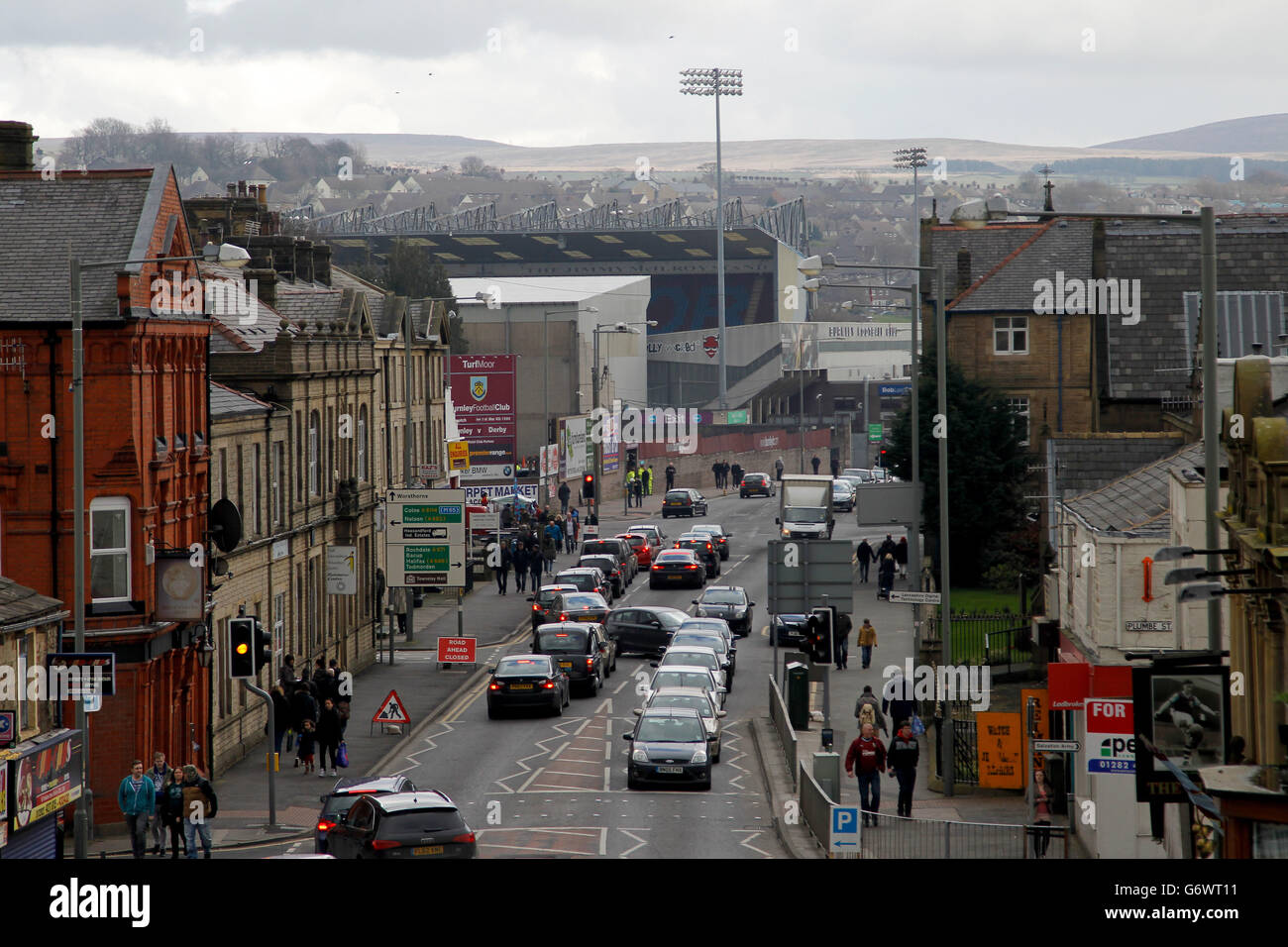 Fußball - Sky Bet Championship - Burnley / Derby County - Turf Moor. Burnley's Turf Moor Stadium am Spieltag Stockfoto