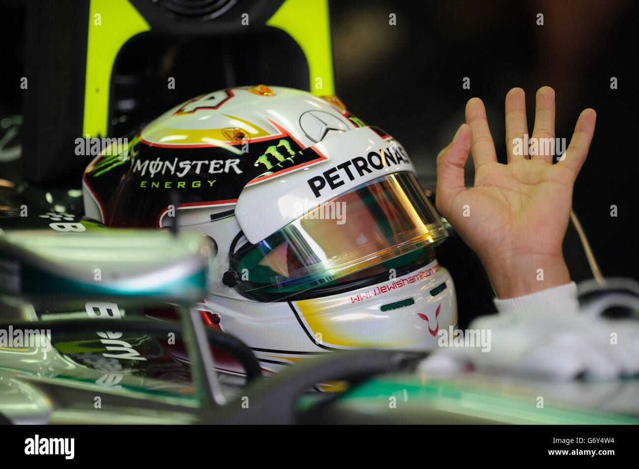 Großbritannien Lewis Hamilton von Mercedes AMG Petronas beim Training für den Grand Prix von Australien 2014 im Albert Park, Melbourne, Australien. Stockfoto