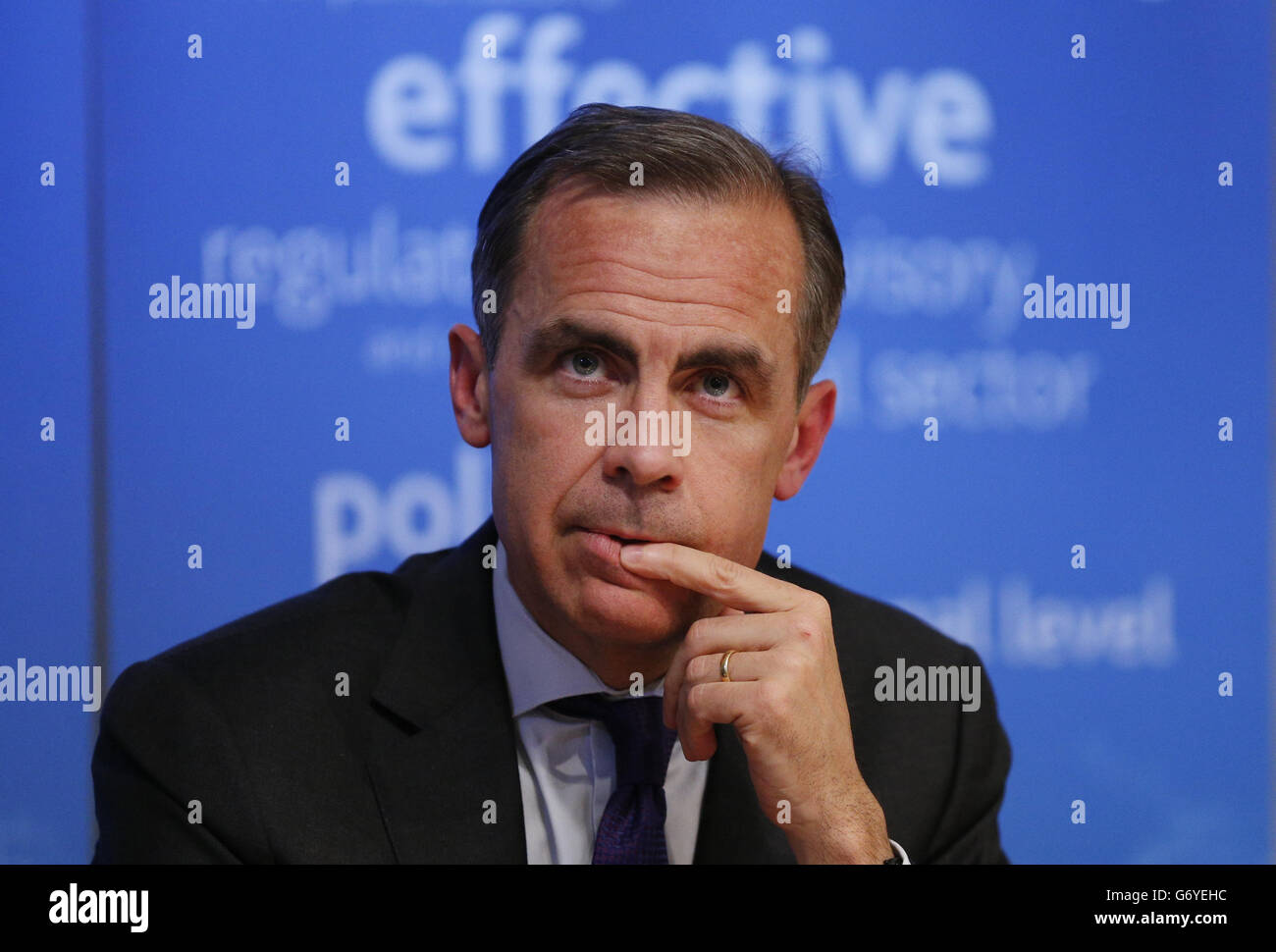 Mark Carney Financial Stability Board-Pressekonferenz Stockfoto