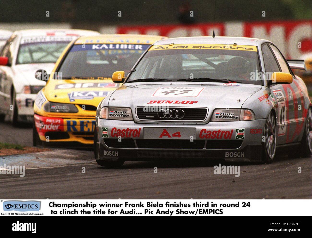 Britische Tourenwagen ... Donington Park. Meisterschaftssieger Frank Biela wird in Runde 24 Dritter und gewinnt den Titel für Audi Stockfoto