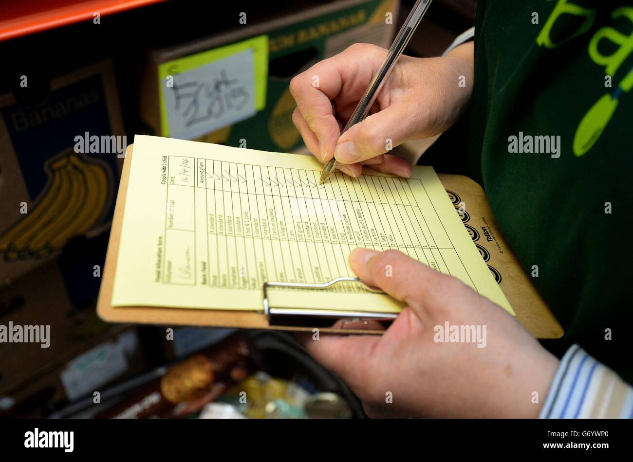 Food Bank Bericht Stockfoto