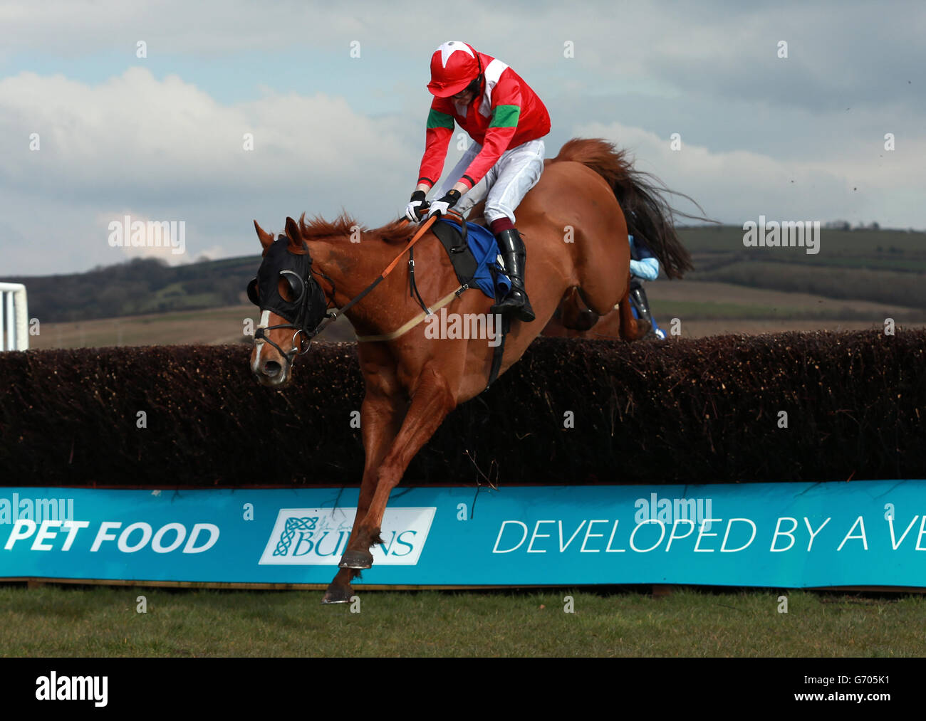 Tom Bach geritten von James Best in der Davies Chemists Handicap Chase auf Ffos Las Racecourse. Stockfoto