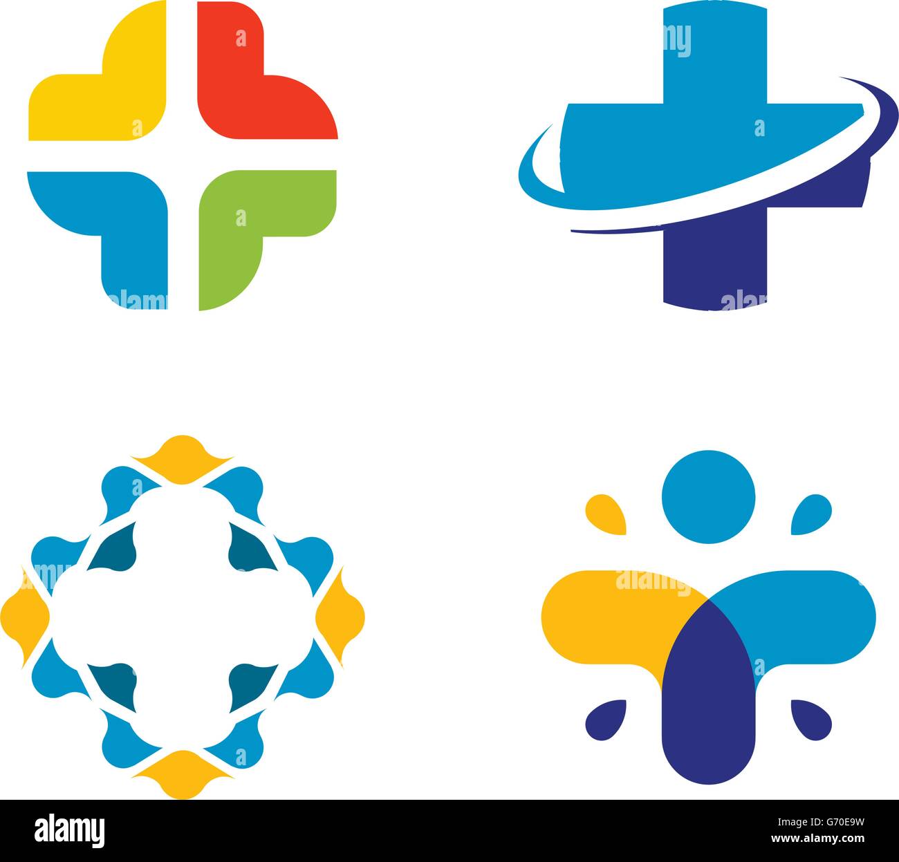 Ungewöhnliche Kreuz Vektor-Logo-Set. Im Gesundheitswesen isolierten Symbol. Bunte Kreuz Logos Sammlung. Stock Vektor
