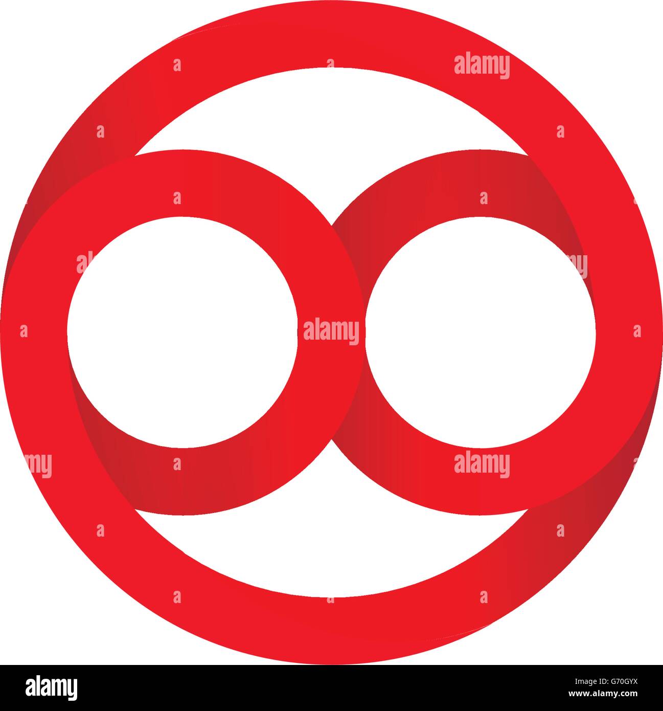 Isolierte abstrakte Vektor-Logo. Rote Farbe Schriftzug. Zeichen der Unendlichkeit im inneren Kreis. Stock Vektor