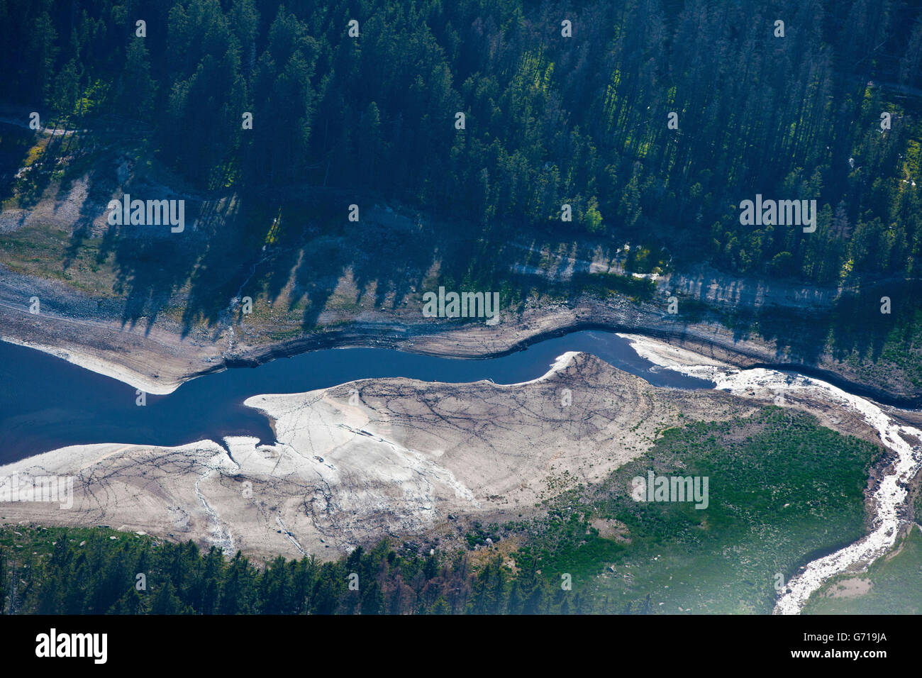 Oderteich, historische Reservoir, wichtiger Bestandteil des oberen Harz Wasser verwöhnen, Oberharz, Niedersachsen, Deutschland Stockfoto